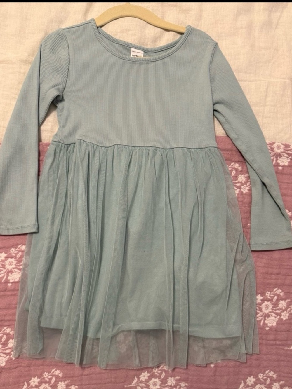 Carter's Tulle Layered Ribbed Long Sleeve Dress